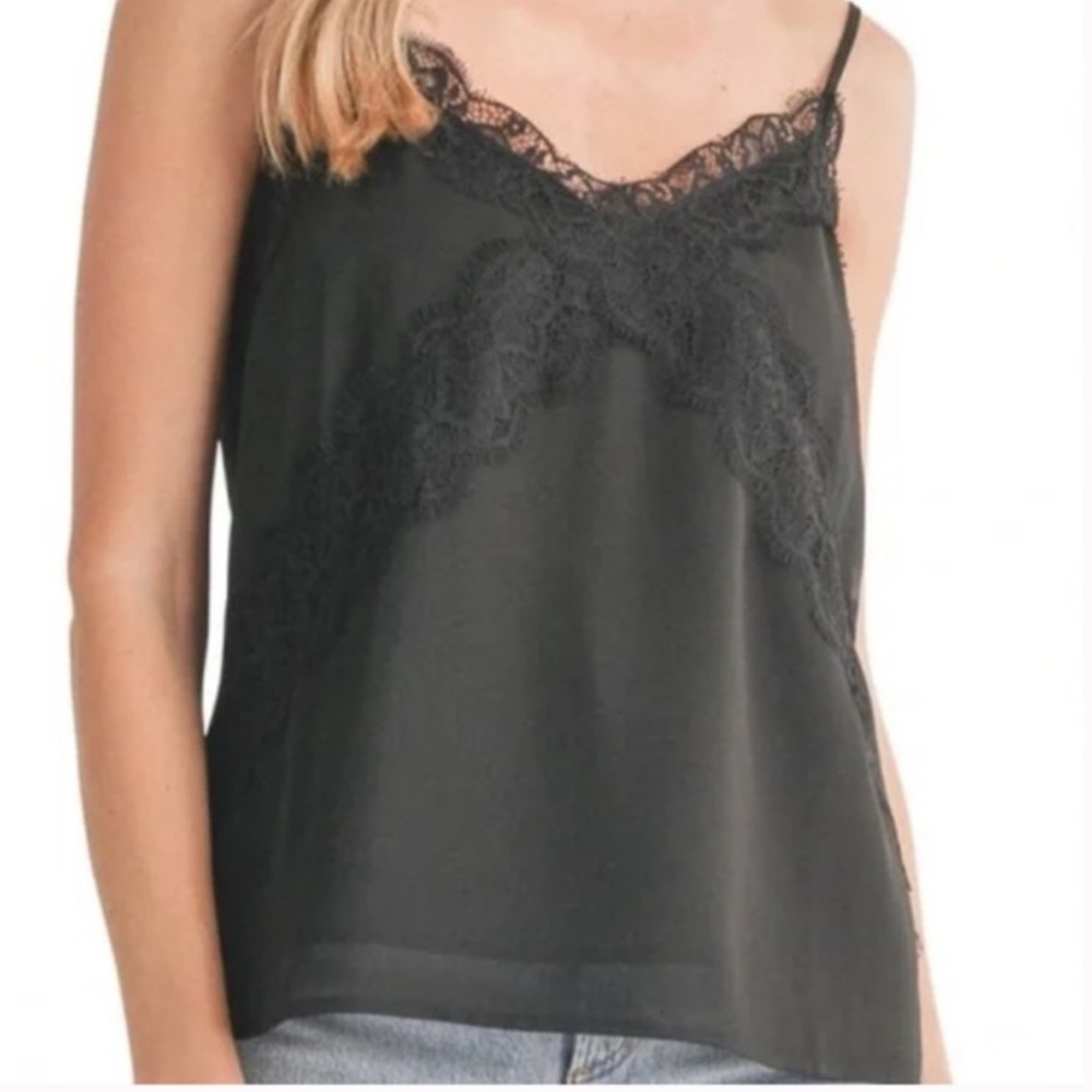 Lush Lace Trim Adjustable Strap Camisole, Black, Sz Large, NWOT